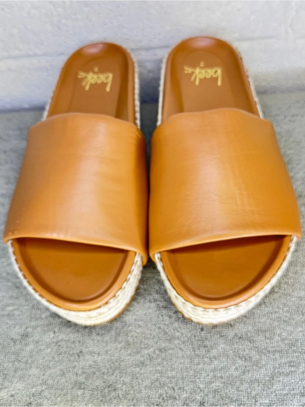 Beek Albatross Platform Sandal Honey Leather Size 7